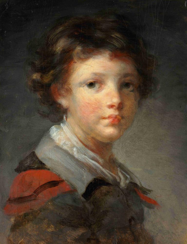 A Boy in a Red-lined Cloak,Jean-Honoré Fragonard,Oil Painting,Oil Painting, solo, 1girl, brown hair