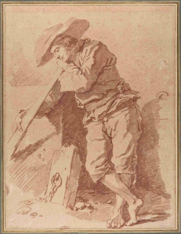 A Fisherman Leaning on an Oar,Jean-Honoré Fragonard,Copperplate Etching,Copperplate Etching, barefoot