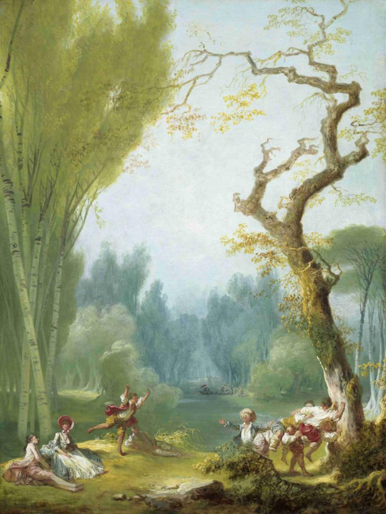 A Game of Horse and Rider,Jean-Honoré Fragonard,Oil Painting,Oil Painting, nature, forest, tree