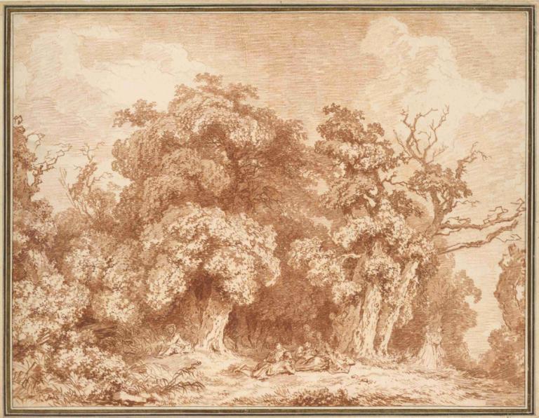 A Gathering at Wood's Edge,Jean-Honoré Fragonard,Copperplate Etching,Copperplate Etching, no humans, tree