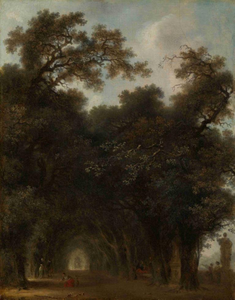 A Shaded Avenue,Jean-Honoré Fragonard,Oil Painting,Oil Painting, tree, scenery, outdoors, sky, 1girl