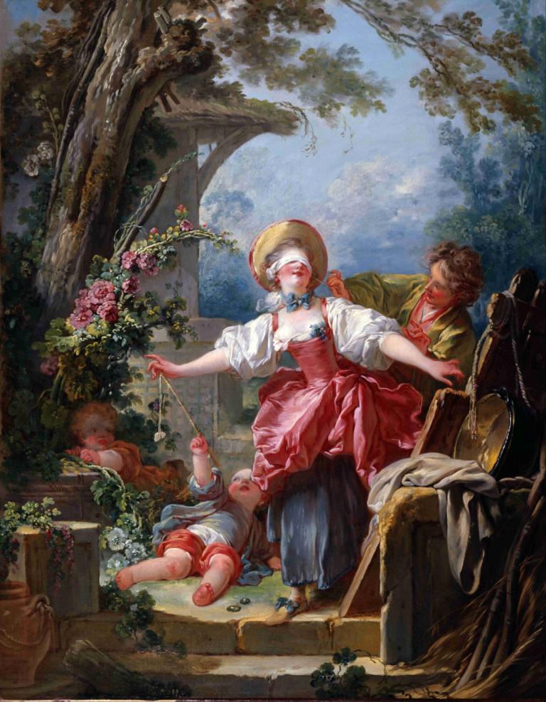 Blind-Man’s Buff,Buff de ciego,Jean-Honoré Fragonard,Pintura al óleo,Pintura al óleo, flor, árbol, vestido