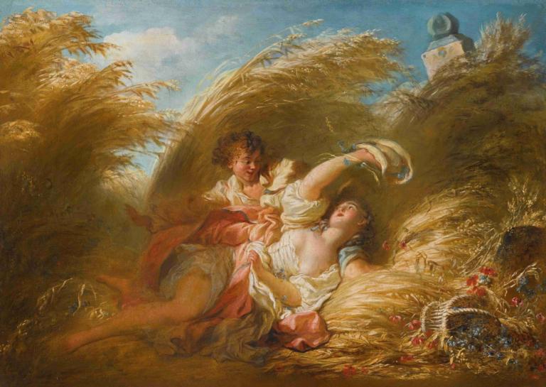 Dans Les Blés,In Les Blés,Jean-Honoré Fragonard,Ölgemälde,Ölgemälde, Kunstparodie, Schmuck, braune Haare