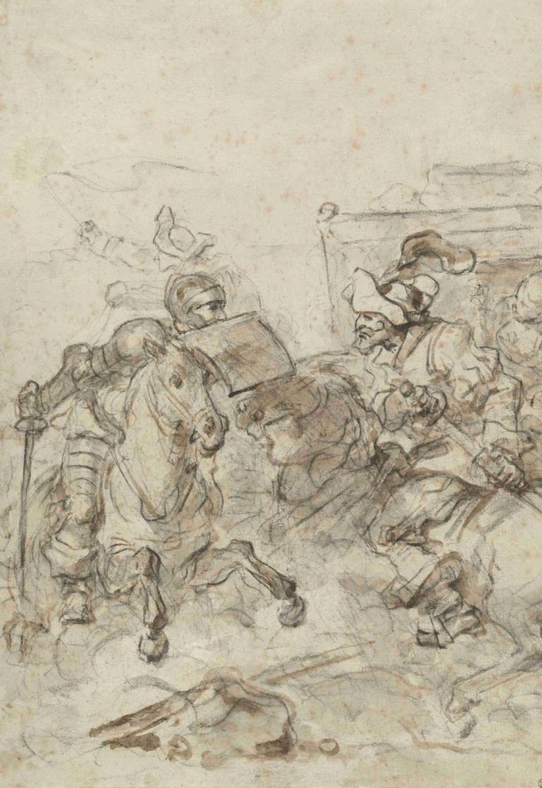 Don Quixote Attacking the Biscayan,Don Quichot valt de Biscayaan aan,Jean-Honoré Fragonard,Koperplaatetsing