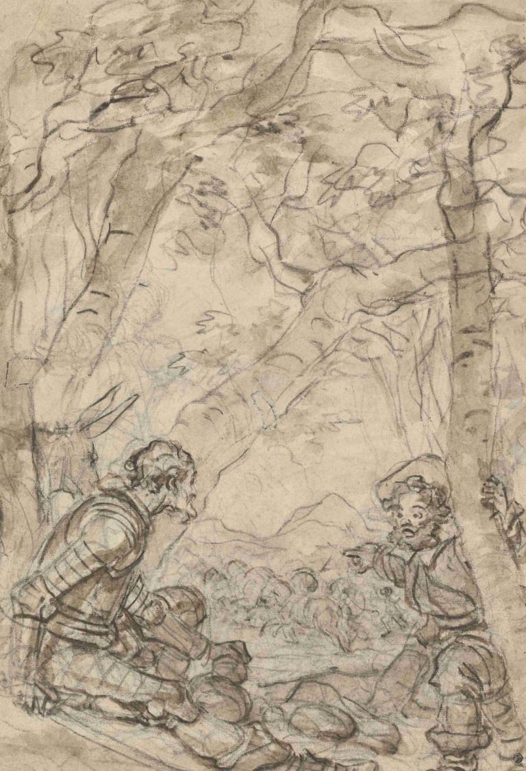 Don Quixote and Sancho Panza Witness the Attack on Rocinante