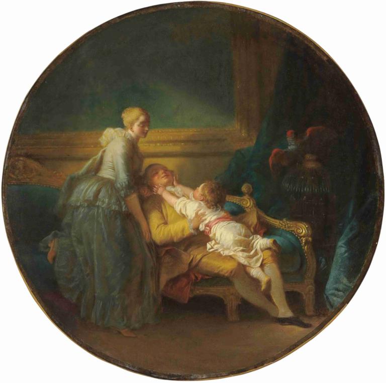 L'heureux Ménage,Het gelukkige huishouden,Jean-Honoré Fragonard,Olieverf,Olieverf, parodie op beeldende kunst