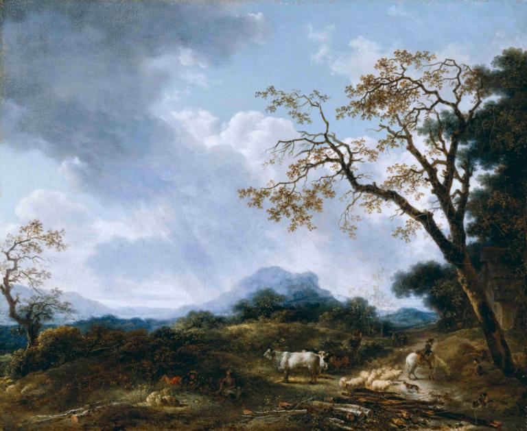 Landscape With Passing Shower,Landschap met passerende douche,Jean-Honoré Fragonard,Olieverf,Olieverf, boom