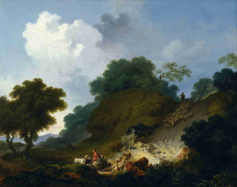 Landscape with Shepherds and Flock of Sheep,Landschap met herders en kudde schapen,Jean-Honoré Fragonard