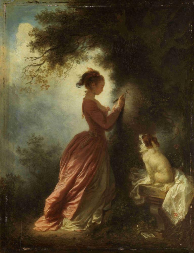 Le chiffre d'amour (The Souvenir),Le chiffre d'amour (Het souvenir),Jean-Honoré Fragonard,Olieverf,Olieverf