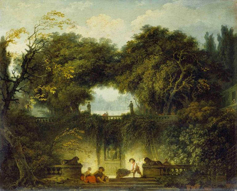 Le petit parc (The small park),Het kleine park,Jean-Honoré Fragonard,Olieverf,Olieverf, boom, landschap