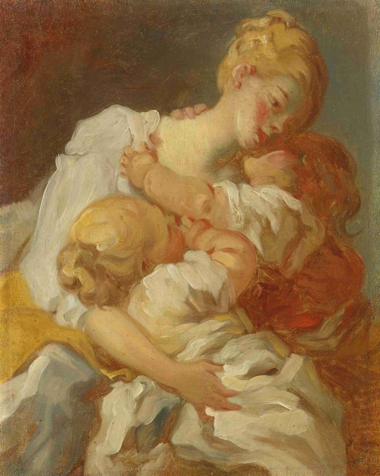 Les Baisers Maternels,Maternels,Jean-Honoré Fragonard,Olieverf,Olieverf, blond haar