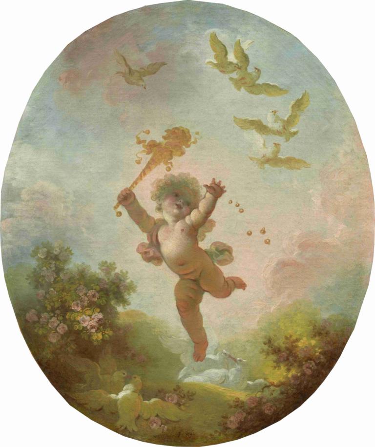 Love As Folly,Liefde als dwaasheid,Jean-Honoré Fragonard,Olieverf,Olieverf, vogel, bloem, 1 jongen