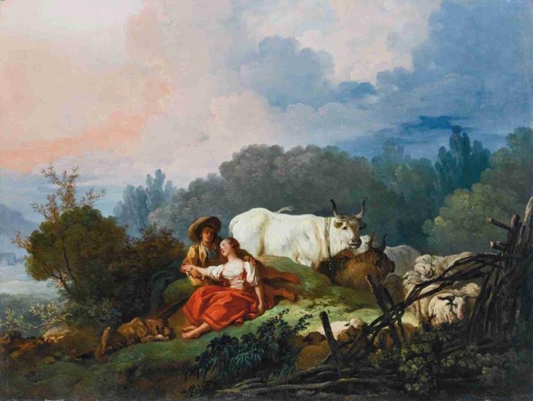 Pastoral Landscape With A Shepherd And Shepherdess At Rest