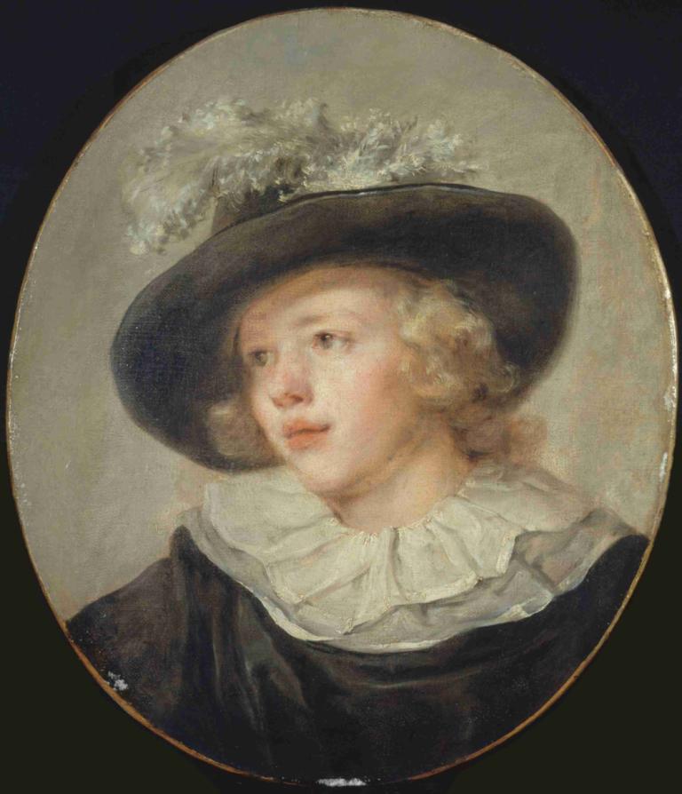 Portrait de jeune garçon avec un chapeau à plumes,Porträtt av en ung pojke med fjäderhatt