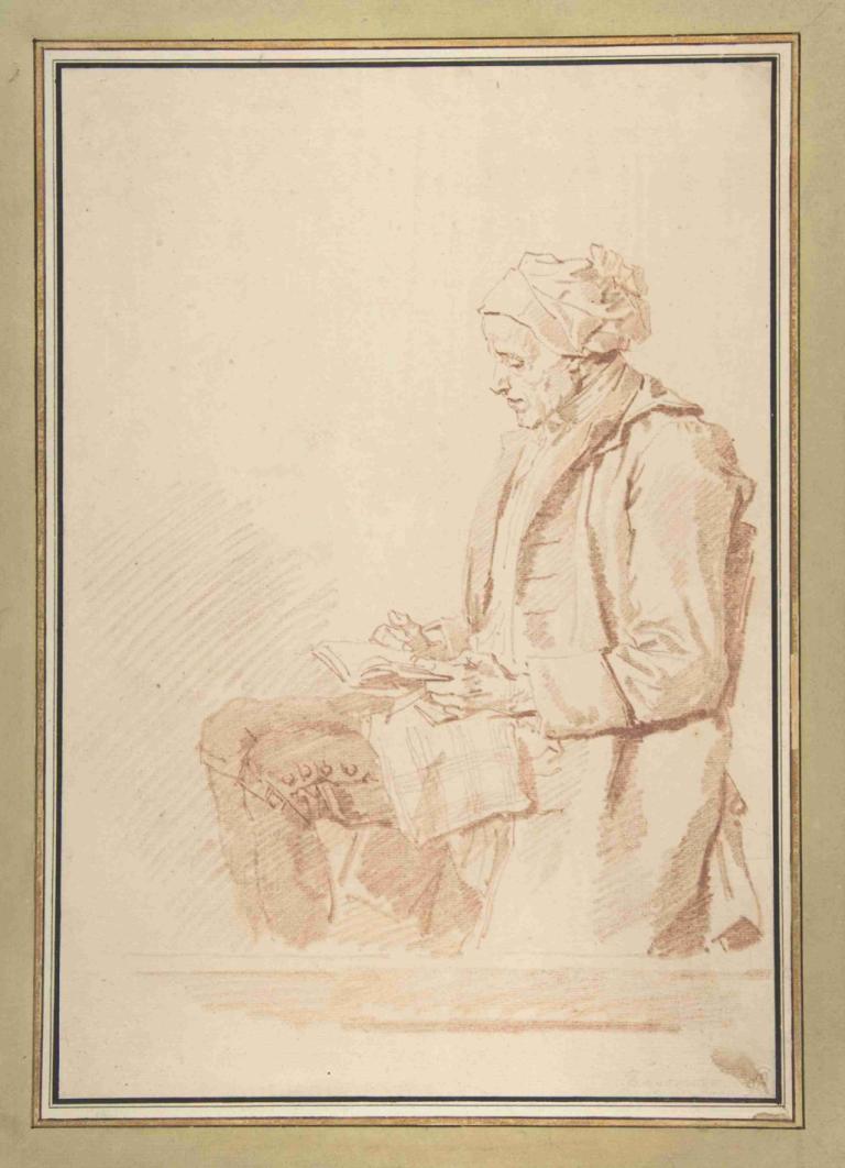 Seated Man Reading,Sittande man som läser,Jean-Honoré Fragonard,Kopparplåt Etsning,Kopparplåt Etsning, 1 tjej