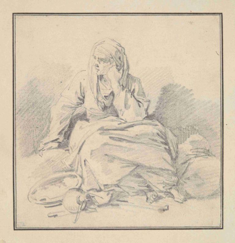 Seated Woman,Wanita Duduk,Jean-Honoré Fragonard,Pengetsaan Pelat Tembaga,Pengetsaan Pelat Tembaga, 1 gadis