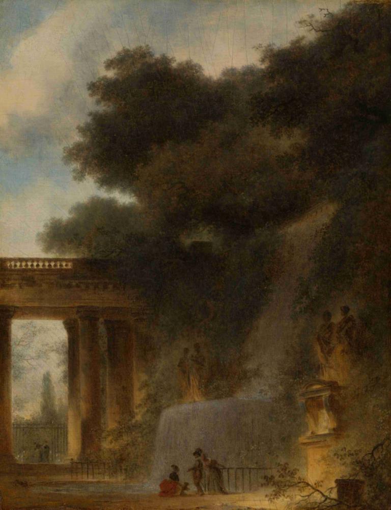 The Cascade,Jean-Honoré Fragonard,Lukisan cat minyak,Lukisan cat minyak, pohon, di luar rumah