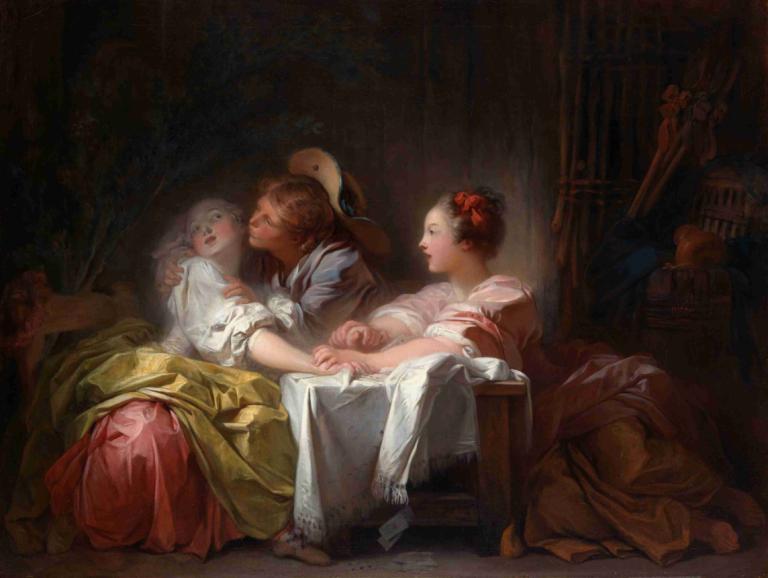 The Stolen Kiss,도난당한 키스,Jean-Honoré Fragonard,장-호노레 프라고나르,오일 페인팅,오일 페인팅, 미술 패러디, 여러 여자, 늙은 여자, 풍자적 개작 시문, 아기