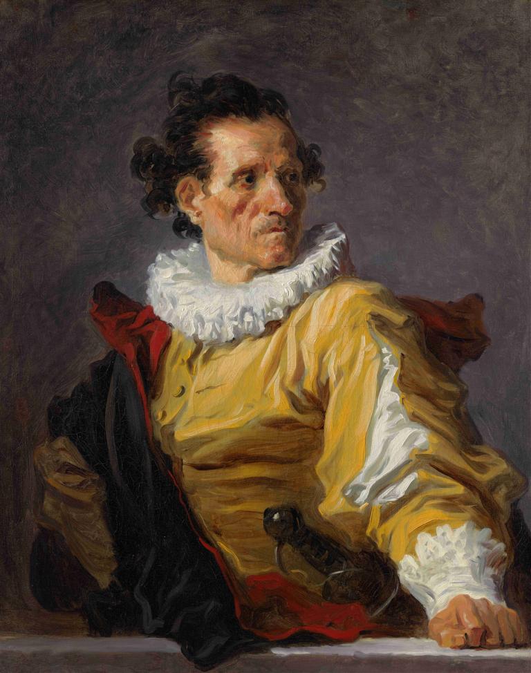 The Warrior,전사,Jean-Honoré Fragonard,장-호노레 프라고나르,오일 페인팅,오일 페인팅, 독주, 1남, 남성 집중, 흑발, 현실적인, 전통 미디어, 얼굴 털, 긴 소매