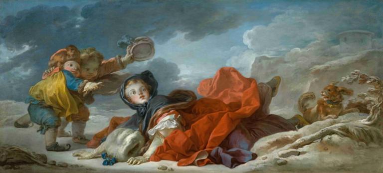 Winter,Jean-Honoré Fragonard,Olieverf,Olieverf, parodie op beeldende kunst, wolk, meerdere meisjes, parodie