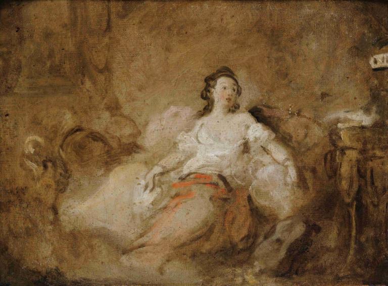 Young Lady Wearing A Negligée In An Interior,Jonge dame die een negligé draagt in een interieur