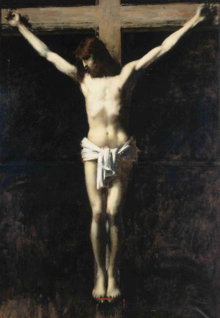 Christ en croix,十字架上のキリスト,Jean-Jacques Henner,ジャン＝ジャック・ヘネル,油絵,油絵, ソロ, 男性の焦点, 男の子1名, トップレスの男性, 偽の伝統的なメディア, 茶髪