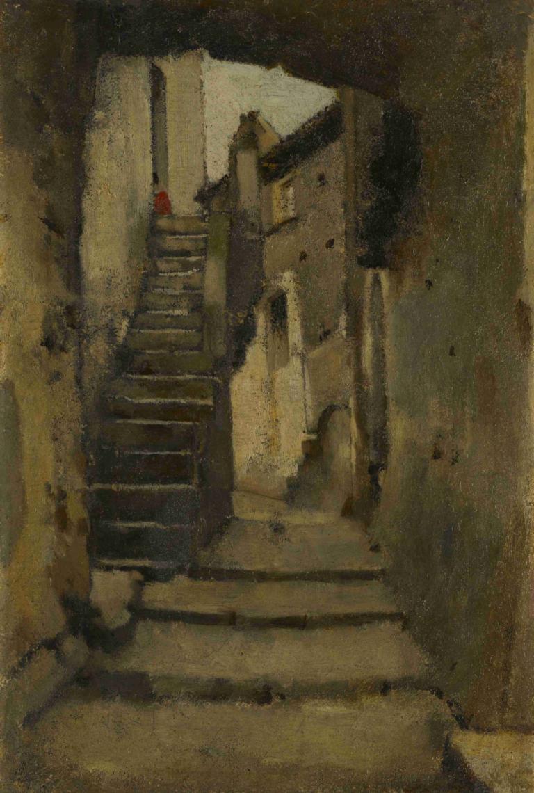 Escalier dans une ruelle à Rome,Schodiště v uličce v Římě,Jean-Jacques Henner,Olejomalba,Olejomalba, schody