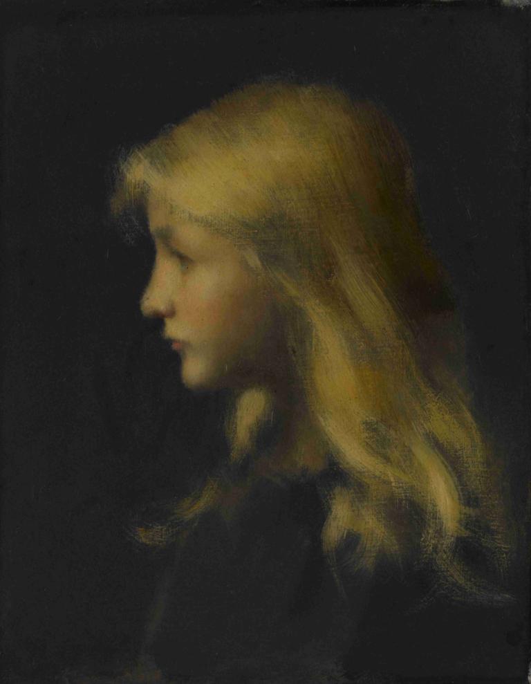 Fillette blonde,Blondynka,Jean-Jacques Henner,Obraz olejny,Obraz olejny, solo, 1 dziewczyna, blond włosy