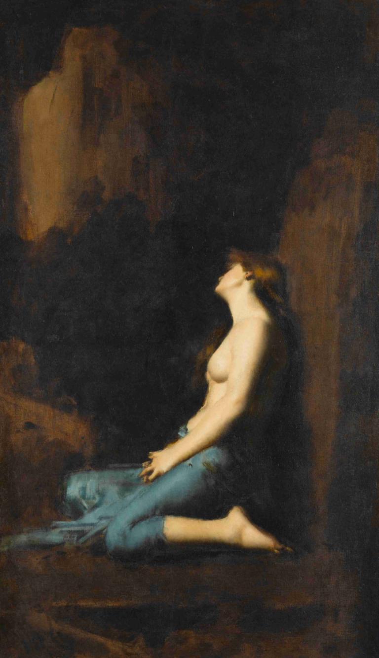 La Magdeleine,Jean-Jacques Henner,Obraz olejny,Obraz olejny, 1 dziewczyna, parodia sztuki, topless, boso