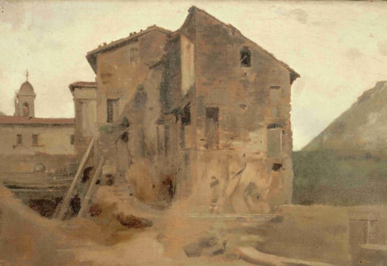 Masure dans la campagne de Rome,Chatrč na venkově Říma,Jean-Jacques Henner,Olejomalba,Olejomalba, žádní lidé