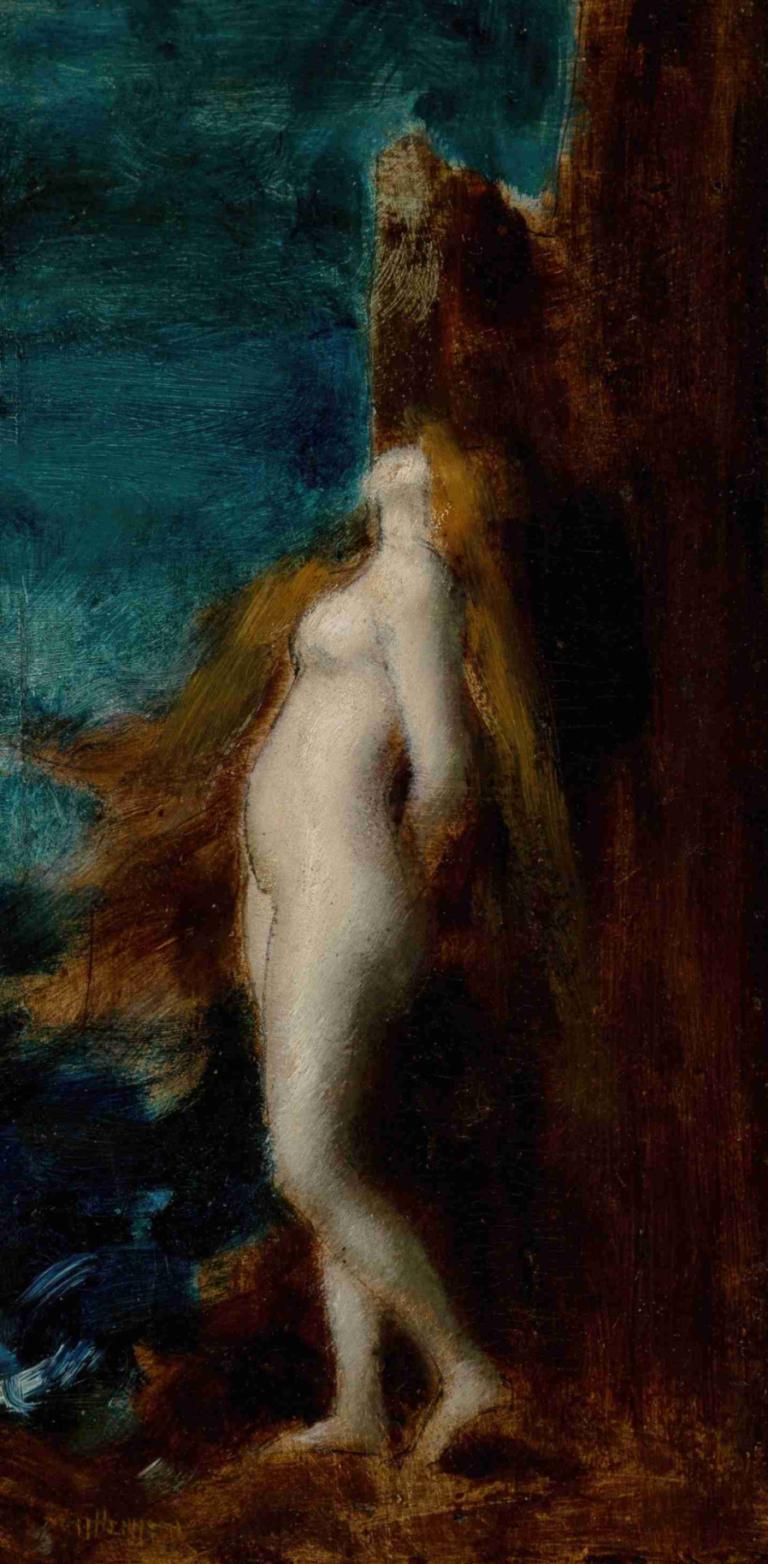 Nue avec cheveux longs,Goli z dolgimi lasmi,Jean-Jacques Henner,Oljna slika,Oljna slika, 1 dekle, solo, gola