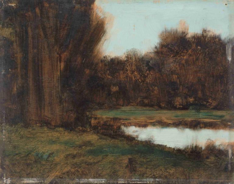 Paysage d'Alsace, une mare,Jean-Jacques Henner,Oil Painting,Oil Painting, scenery, outdoors, no humans, tree