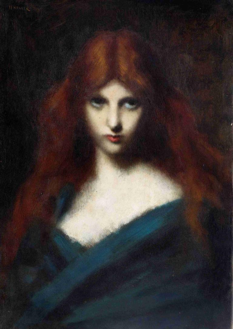 Portrait of a young girl with red hair,Portret van een jong meisje met rood haar,Jean-Jacques Henner,Olieverf