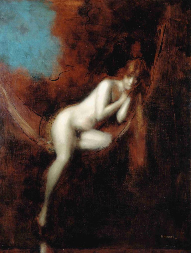 Sara la baigneuse,Sara de bader,Jean-Jacques Henner,Olieverf,Olieverf, 1meisje, solo, naakt, lang haar