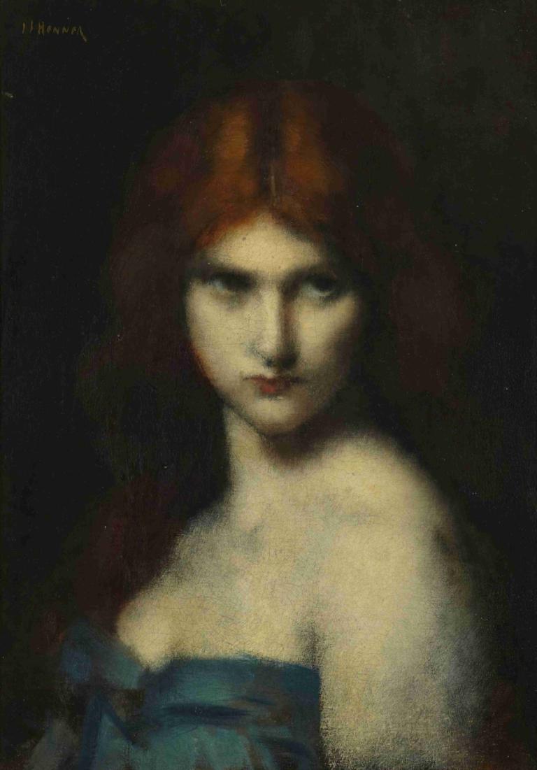 Study of a head of a woman,Studie van een vrouwenhoofd,Jean-Jacques Henner,Olieverf,Olieverf, 1meisje, solo