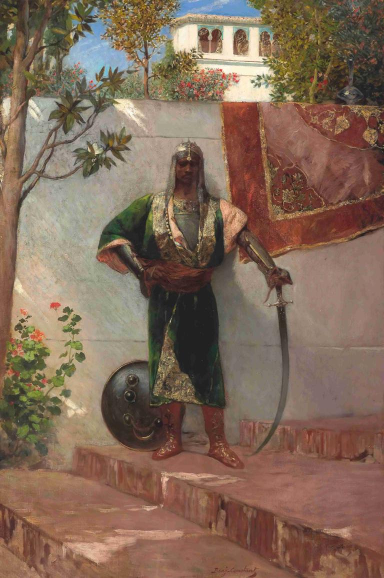 A Janissary,Jean-Joseph-Benjamin Constant,Oil Painting,Oil Painting, weapon, sword, 1boy, solo, male focus