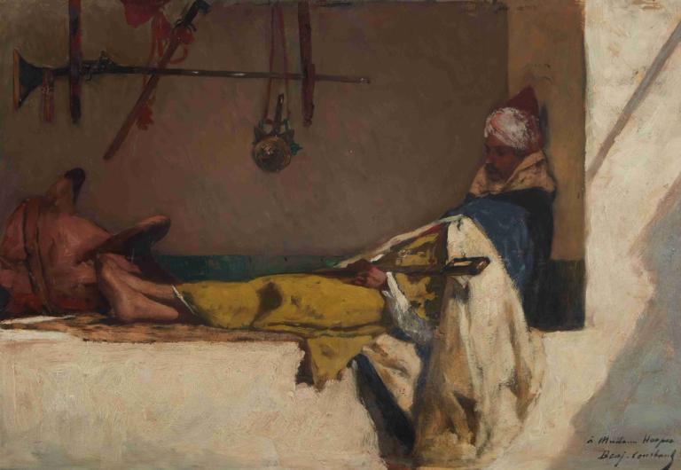 At Rest,Levossa,Jean-Joseph-Benjamin Constant,Öljymaalaus,Öljymaalaus, kuvataideparodia, miehen keskittyminen