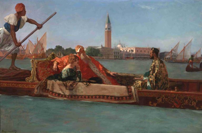 Doge Of Venice,Venetsian dogi,Jean-Joseph-Benjamin Constant,Öljymaalaus,Öljymaalaus, vesikulkuneuvot, vene