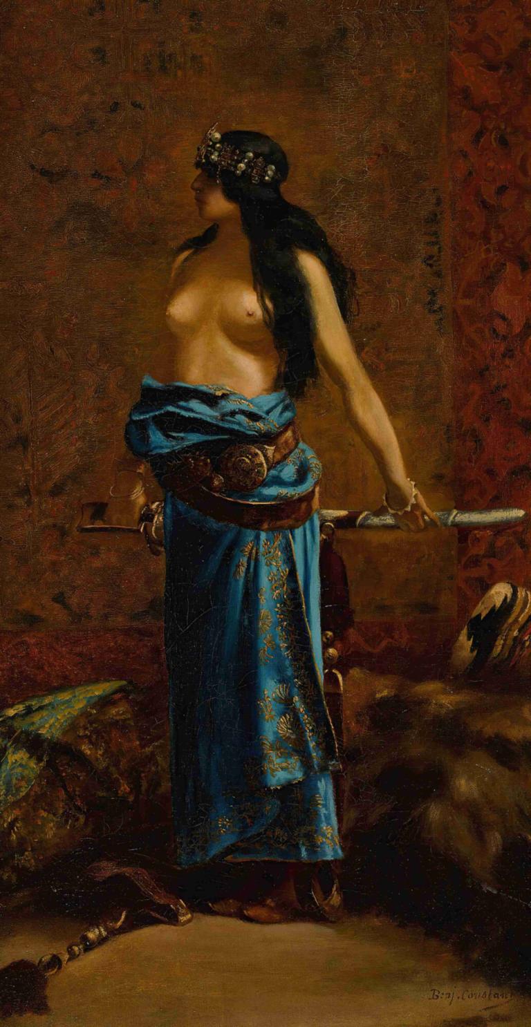 Judith,Jean-Joseph-Benjamin Constant,Ölgemälde,Ölgemälde, 1Mädchen, Brustwarzen, Brüste, lange Haare