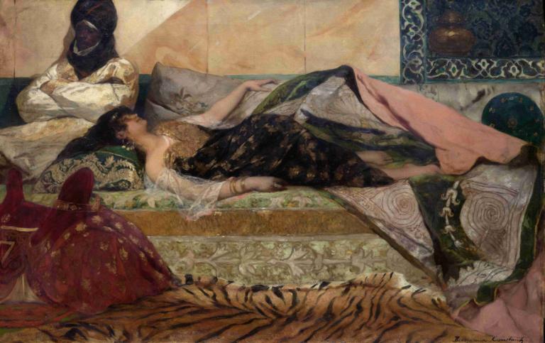 Odalisque,Jean-Joseph-Benjamin Constant,Öljymaalaus,Öljymaalaus, kuvataideparodia, tyyny, korut