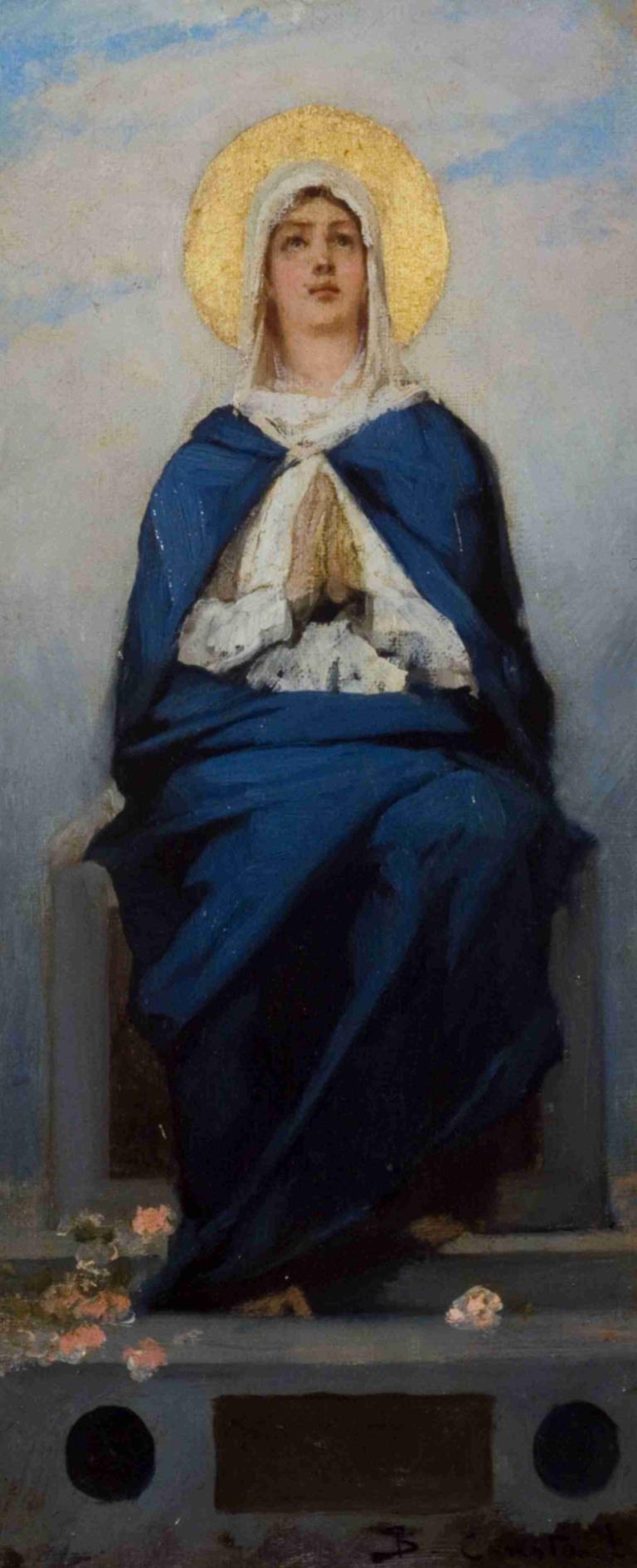 The Immaculate Conception,Jean-Joseph-Benjamin Constant,Oil Painting,Oil Painting, 1girl, solo, flower