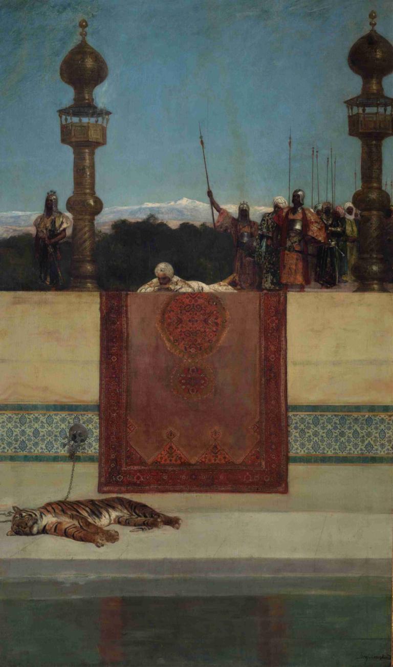 The Sultan's Tiger,Tygrys sułtana,Jean-Joseph-Benjamin Constant,Obraz olejny,Obraz olejny, niebo, na dworze