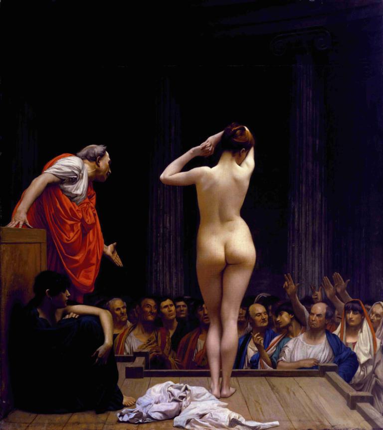 A Roman Slave Market,Un mercato degli schiavi romano,Jean-Léon Gérôme,Pittura ad olio,Pittura ad olio