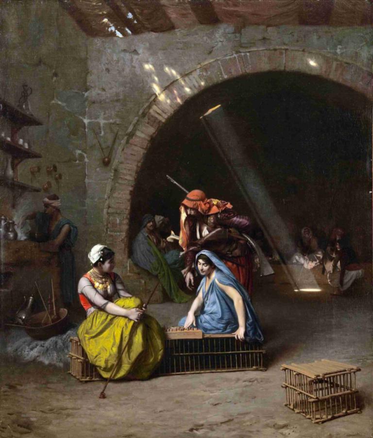 Almehs Playing Draughts,Almehs spiller utkast,Jean-Léon Gérôme,Oljemaleri,Oljemaleri, flere gutter