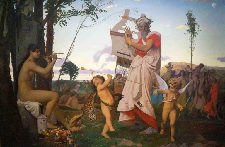 Anacréon Bacchus Et L'amour,Jean-Léon Gérôme,Oil Painting,Oil Painting, fine art parody, multiple boys, wings