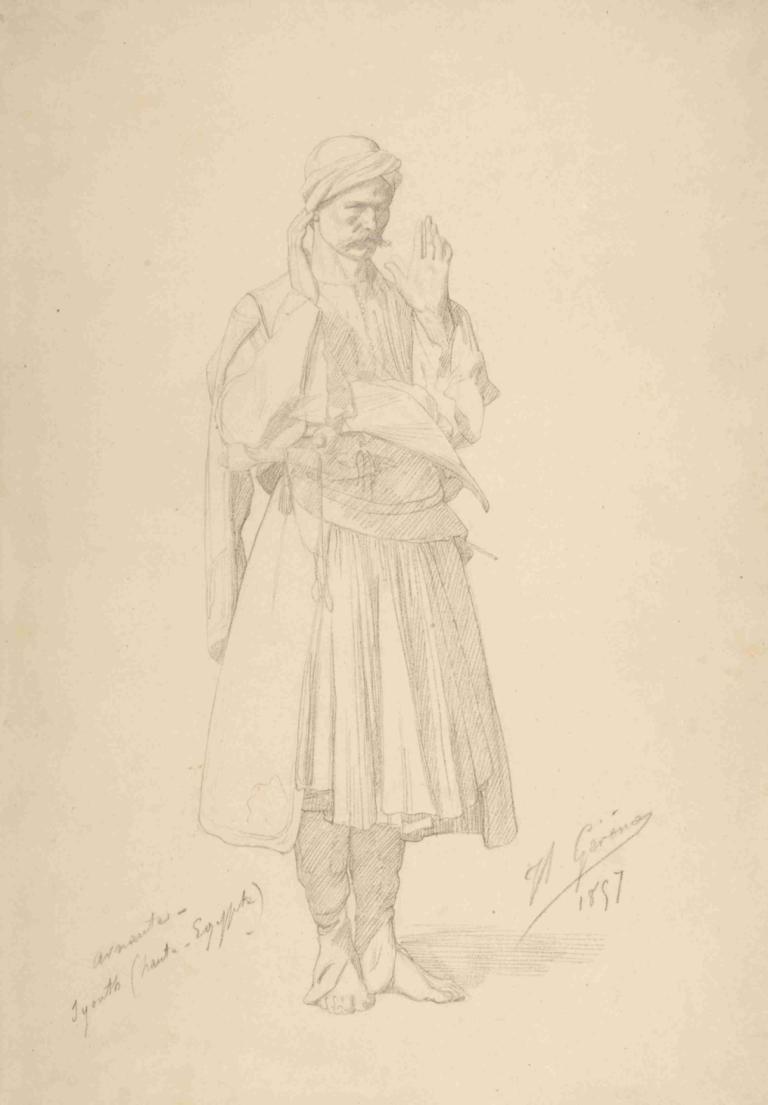 Arnaut Officer in Prayer,Petugas Arnaut dalam Doa,Jean-Léon Gérôme,Sketsa,Sketsa, 1 anak laki-laki, solo