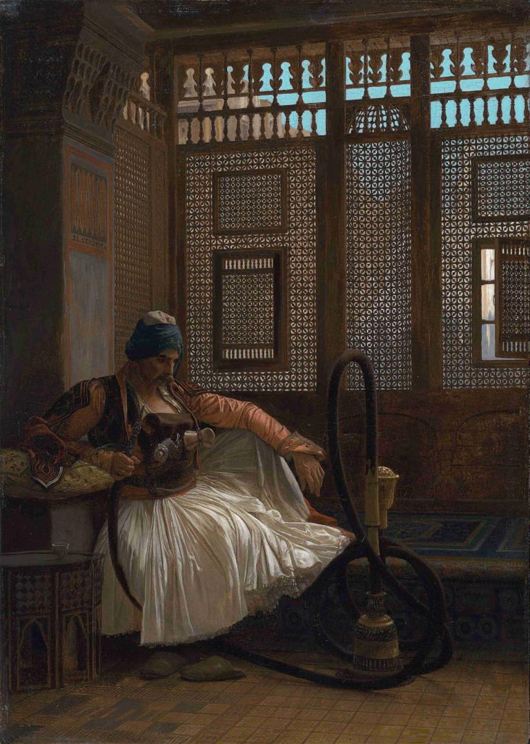 Arnaut fumant,Arnaut roken,Jean-Léon Gérôme,Olieverf,Olieverf, 1 jongen, solo, donkere huid, mannelijke focus