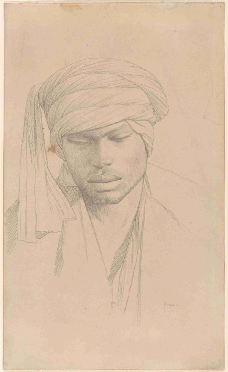 Assan, a Young Man,Assan, Seorang Pemuda,Jean-Léon Gérôme,Sketsa,Sketsa, 1 anak laki-laki, solo, fokus pria