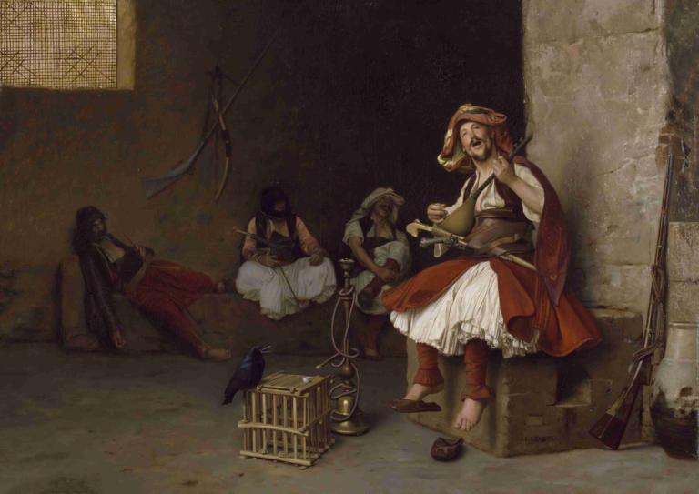 Bashi-Bazouk Singing,Τραγούδι Bashi-Bazouk,Jean-Léon Gérôme,Ελαιογραφία,Ελαιογραφία, πολλά αγόρια, πουλί