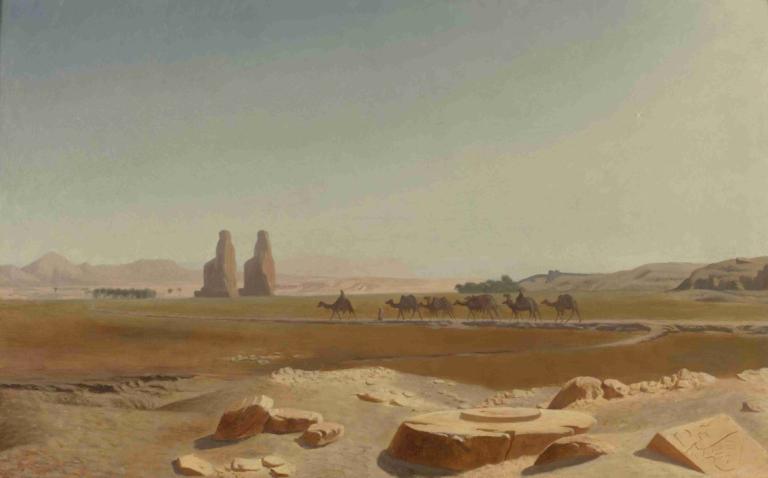 Caravan Passing The Colossi Of Memnon, Thebes,Karawane an den Memnon-Kolossen vorbei, Theben,Jean-Léon Gérôme